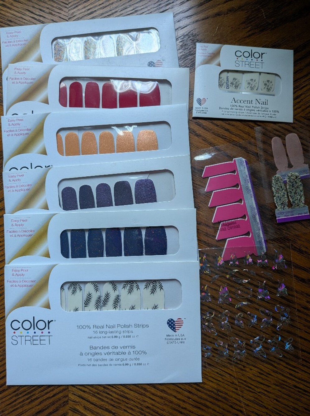 Color Street Nail Strips Assorted Colors with Palm Print & Accent Stickers